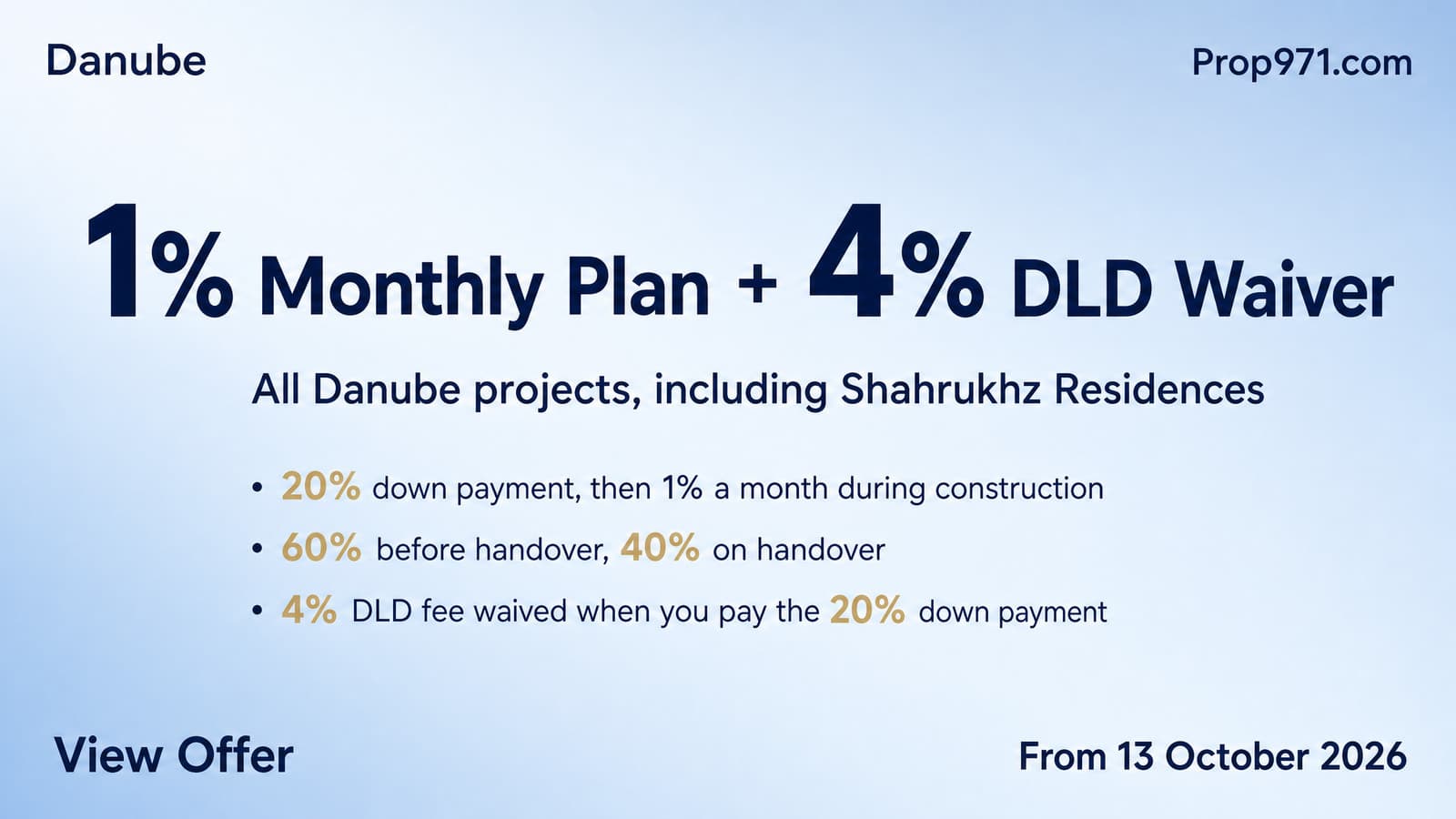 Danube - 1% Monthly Plan + 4% DLD Waiver on All Projects