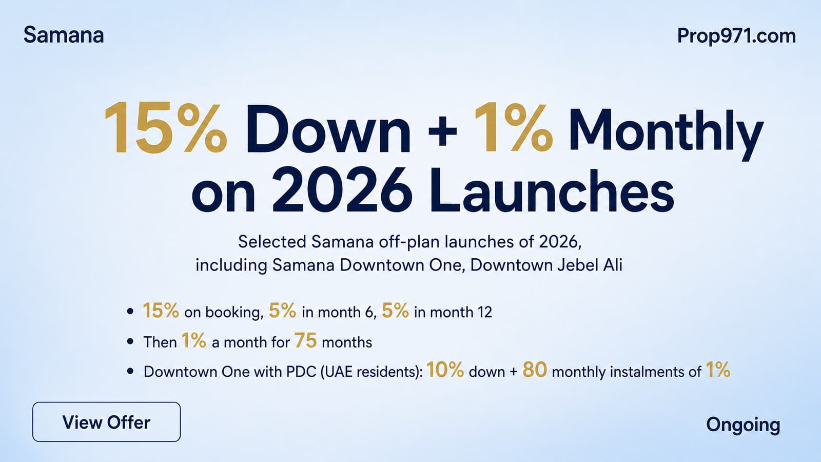 Samana - 15% Down + 1% Monthly on 2026 Launches
