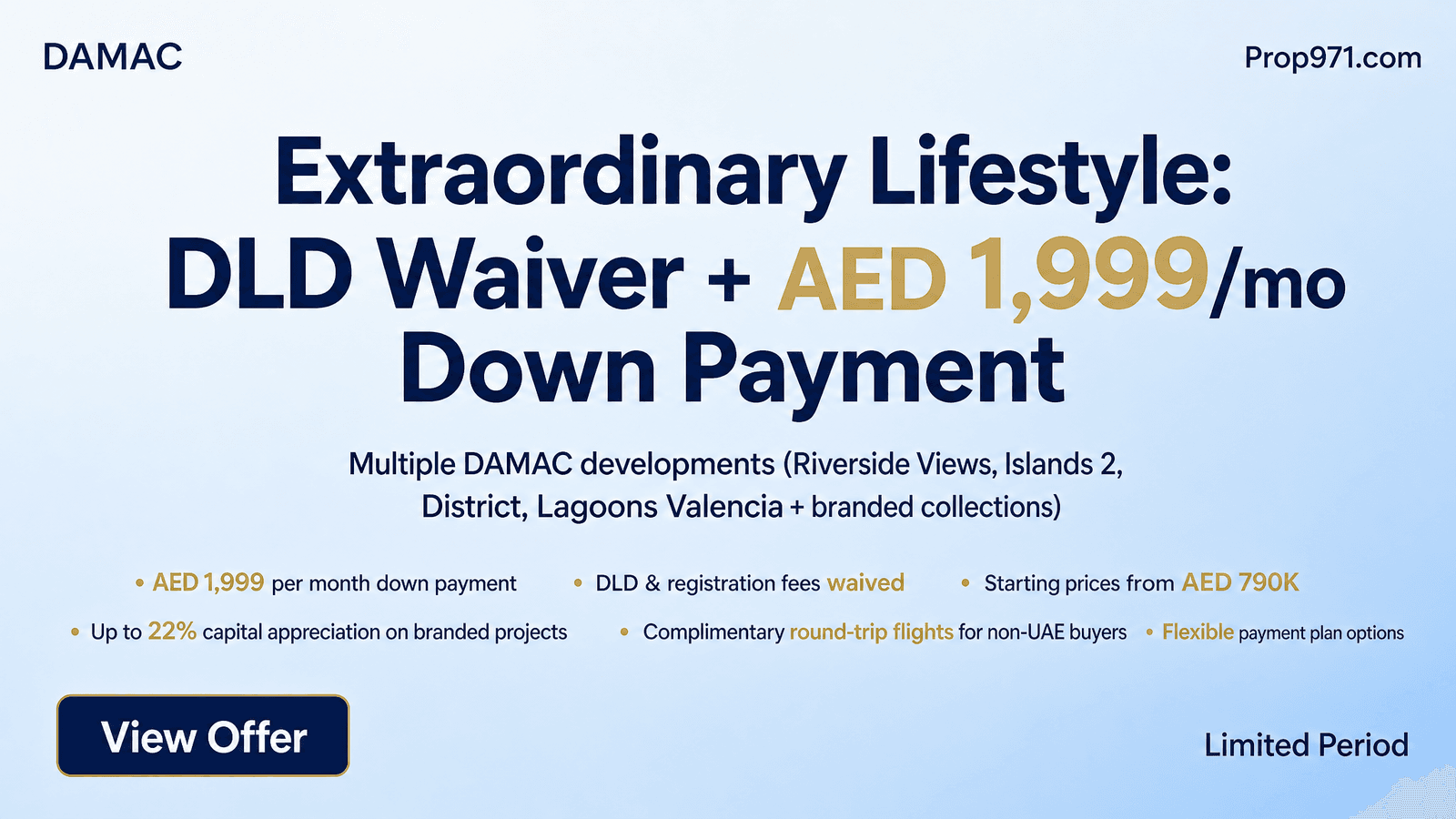 DAMAC - Extraordinary Lifestyle: DLD Waiver + AED 1,999/mo Payment Plan