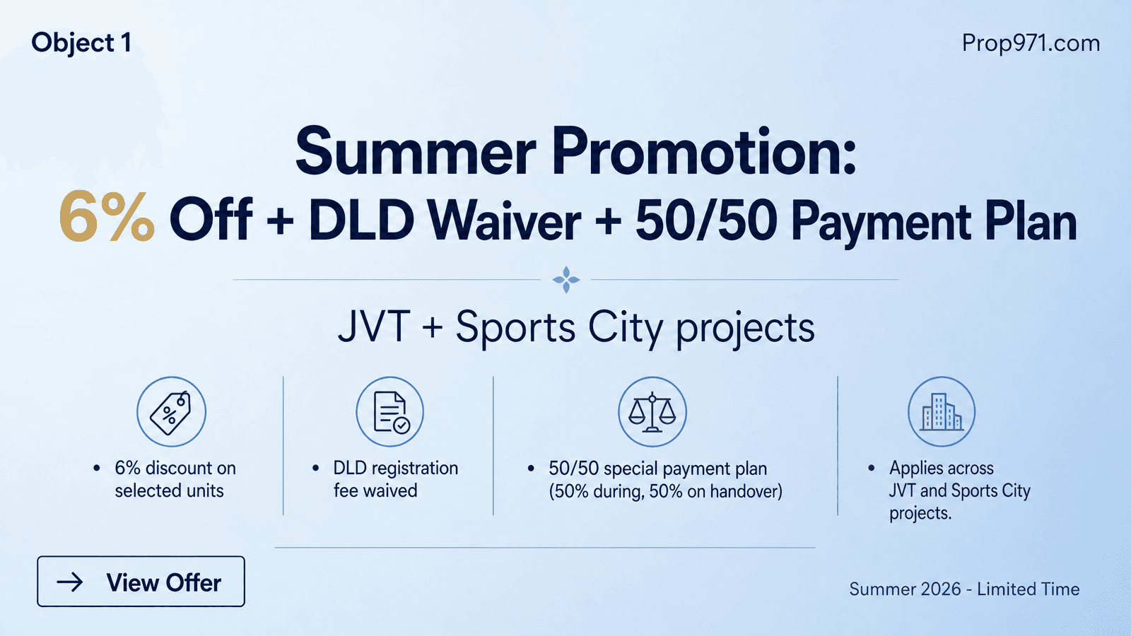 Object 1 - Summer Promotion: 6% Off + DLD Waiver + 50/50 Payment Plan